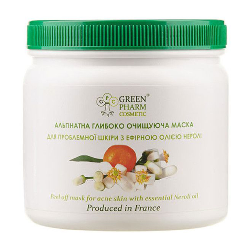 Глибоко очищувальна альгінатна маска для обличчя Green Pharm Cosmetic Peel Off Mask з ефірною олією неролі, 250 г